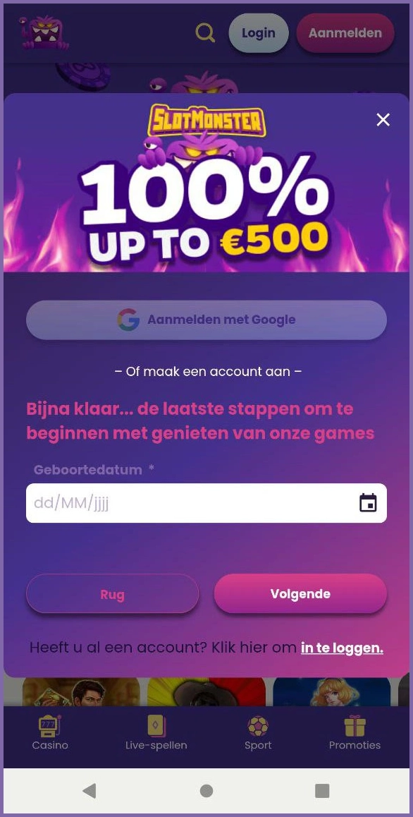 Snelle en eenvoudige registratie bij SlotMonster