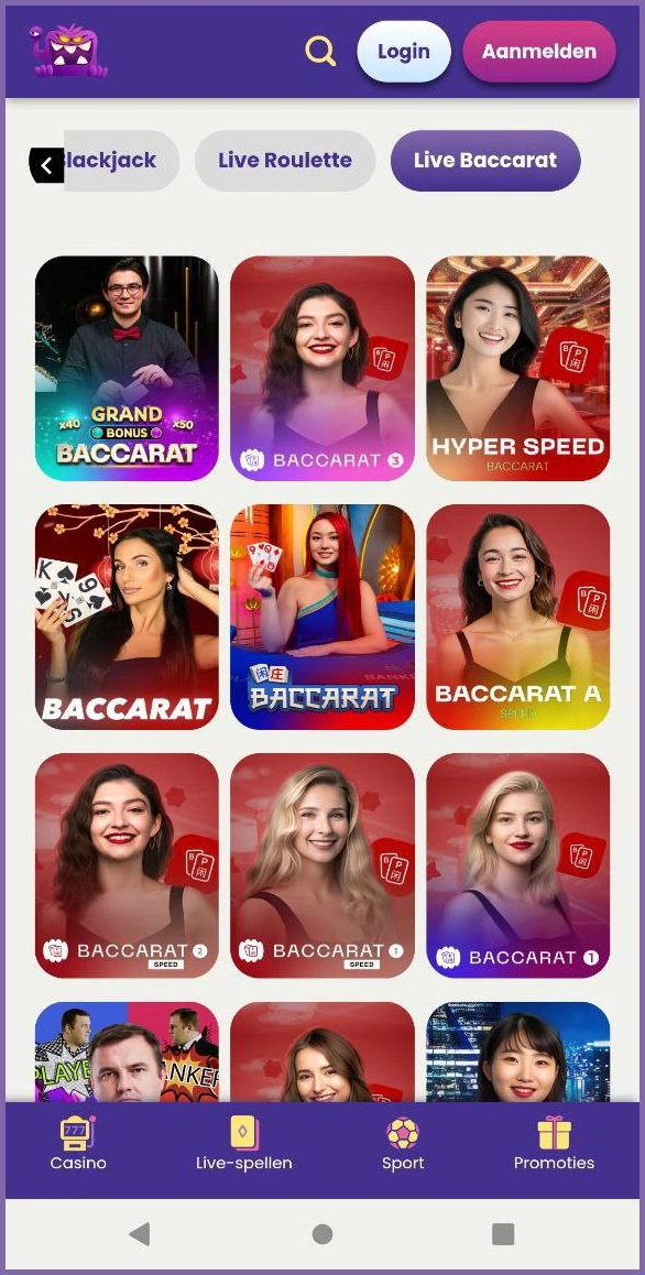 Baccarat-tafels met hoge uitbetalingspercentages bij Slotmonster