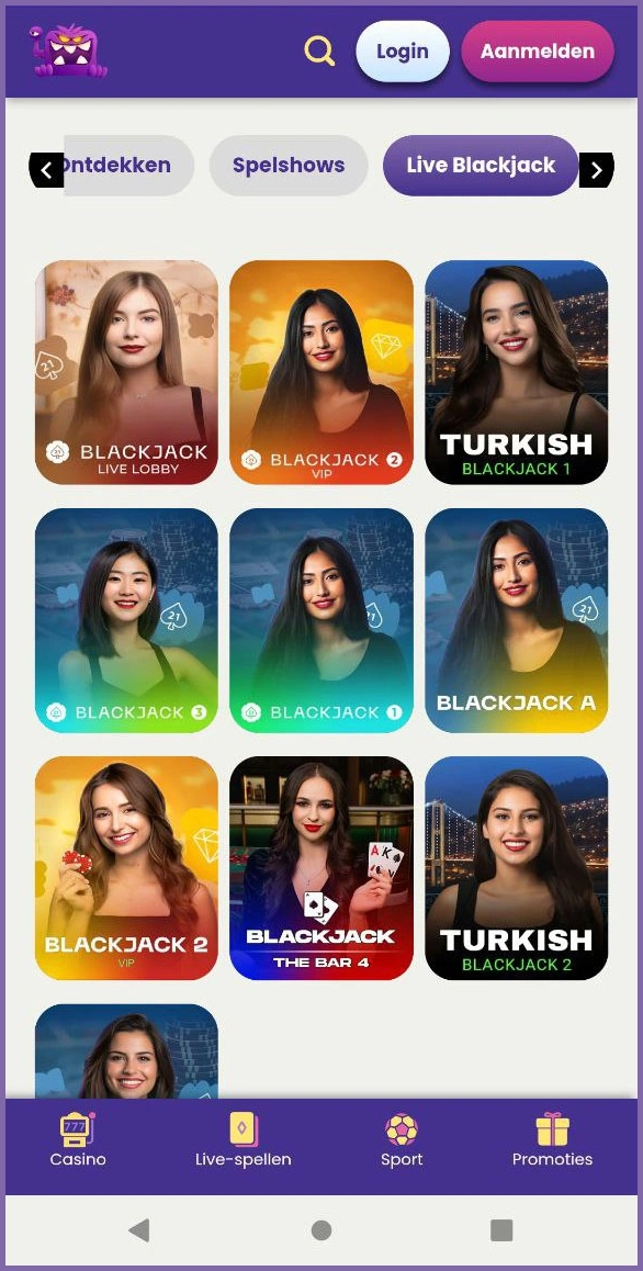 Speel live blackjack in de browser bij Slotmonster