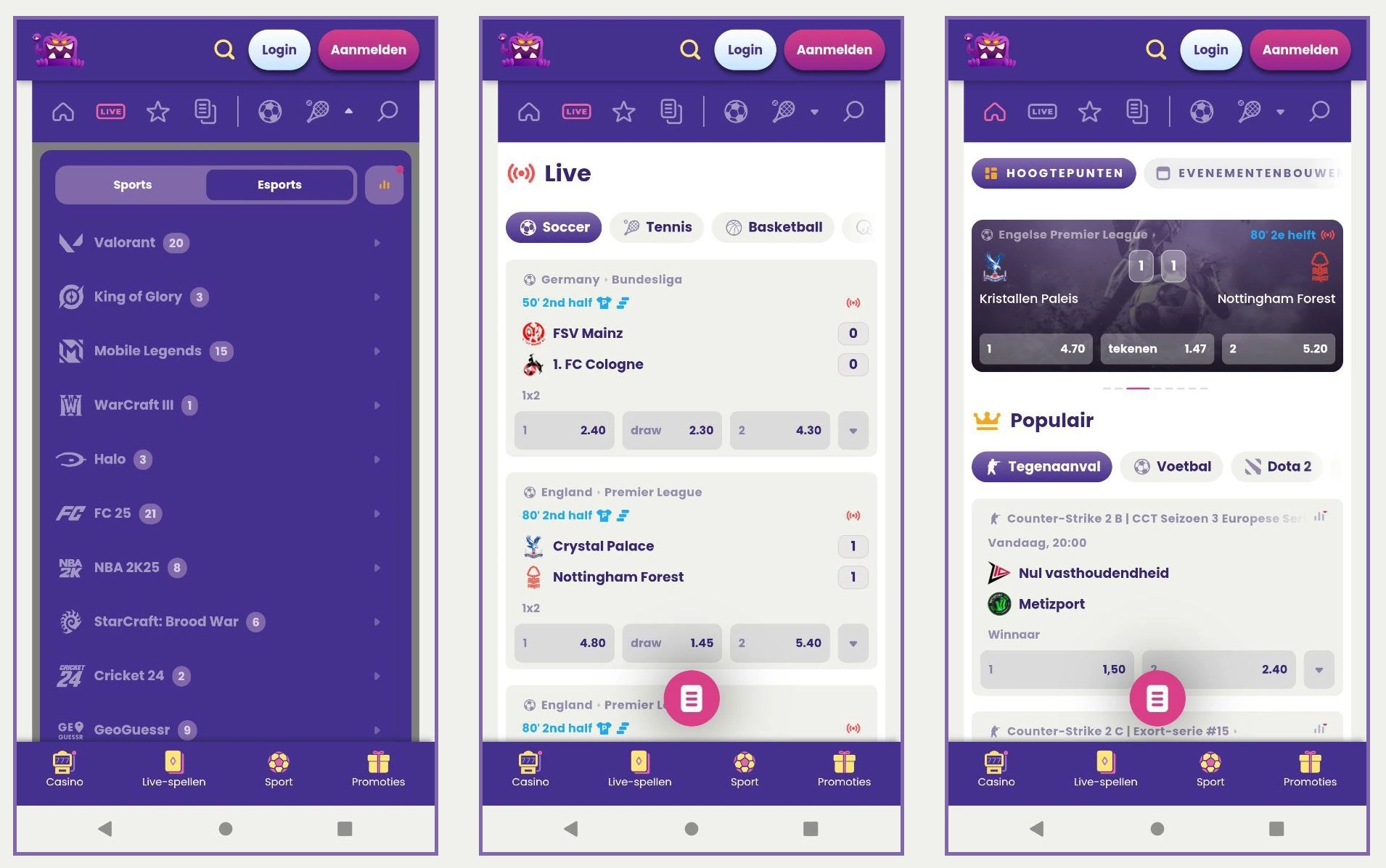 Plaats eenvoudig sportweddenschappen voor de wedstrijd bij Slotmonster